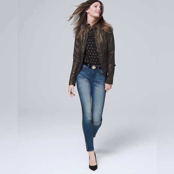 WHITE HOUSE BLACK MARKET | Coated Metallic Gold Band Jacket SOLD OUT Size 2 - Picture 6 of 9